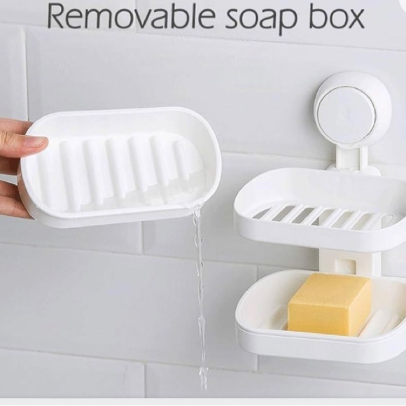 Soap Dish Holder Powerful Suction Cup Wall Mounted for Bathroom Shower - Picture 5 of 10